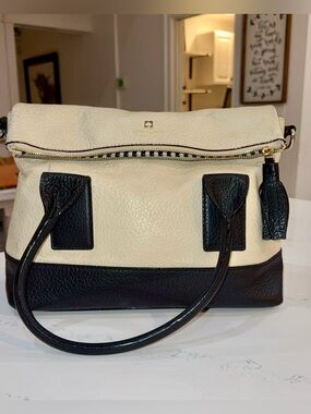 Kate Spade White Cream/Black Leather Satchel Tote👛✨